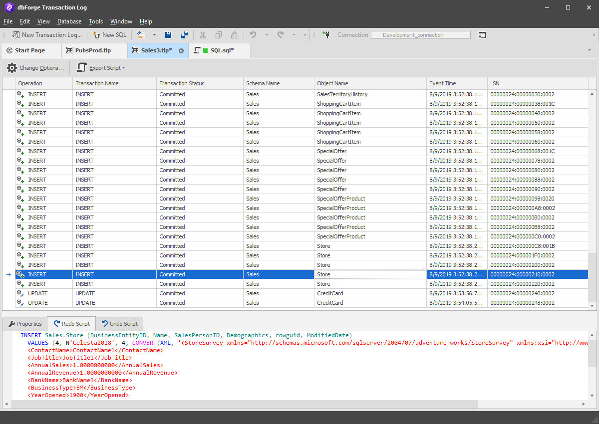 Dbforge transaction log