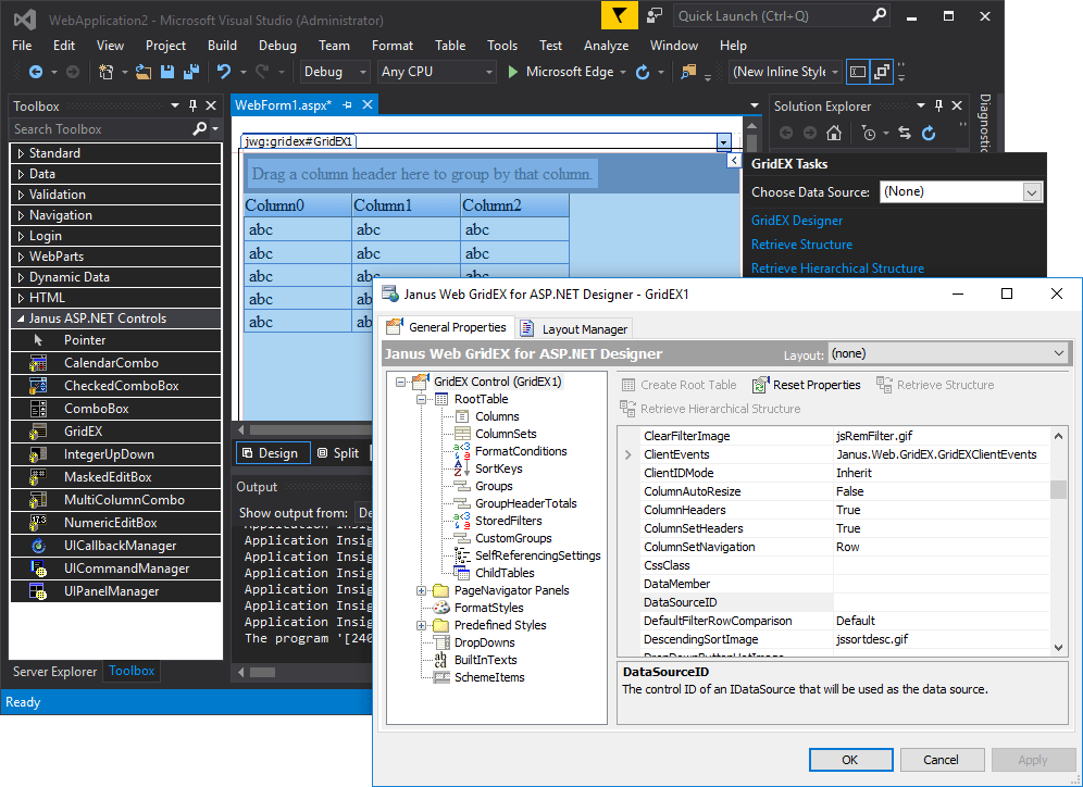 Janus web asp net server controls suite