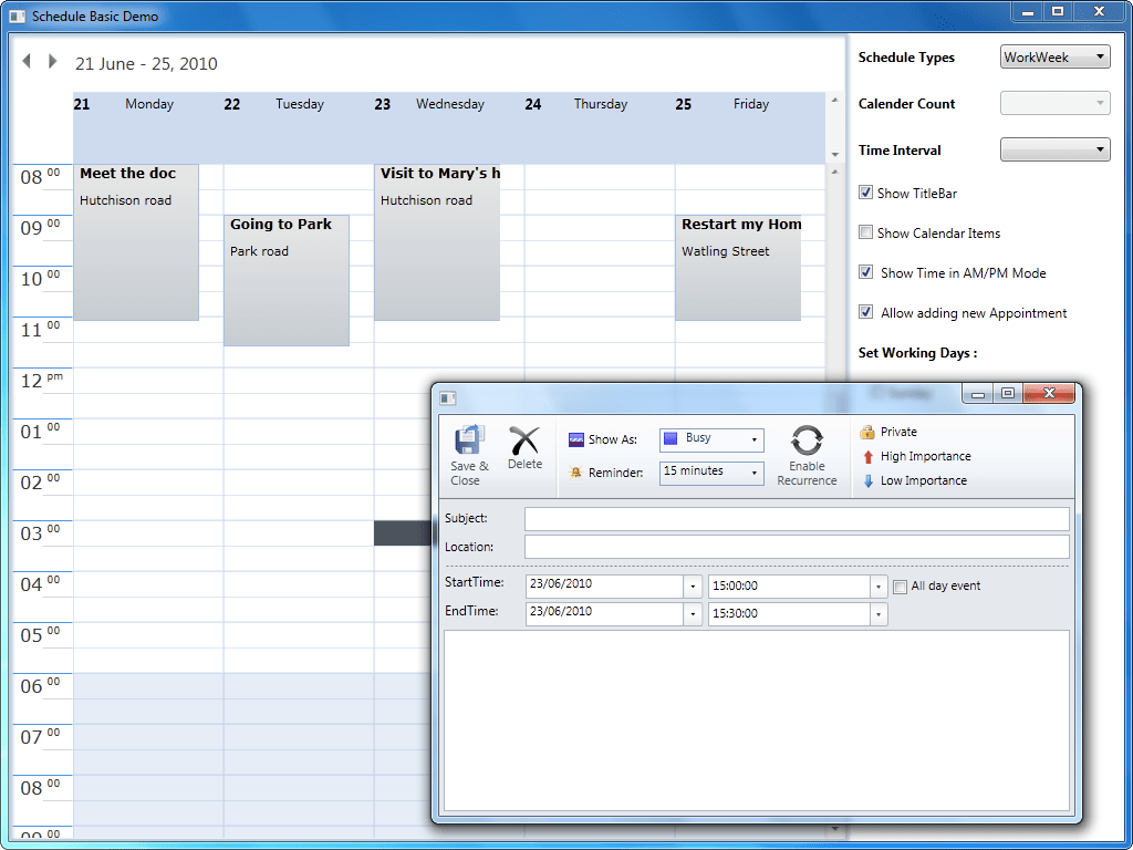 Syncfusion Essential Schedule for WPF