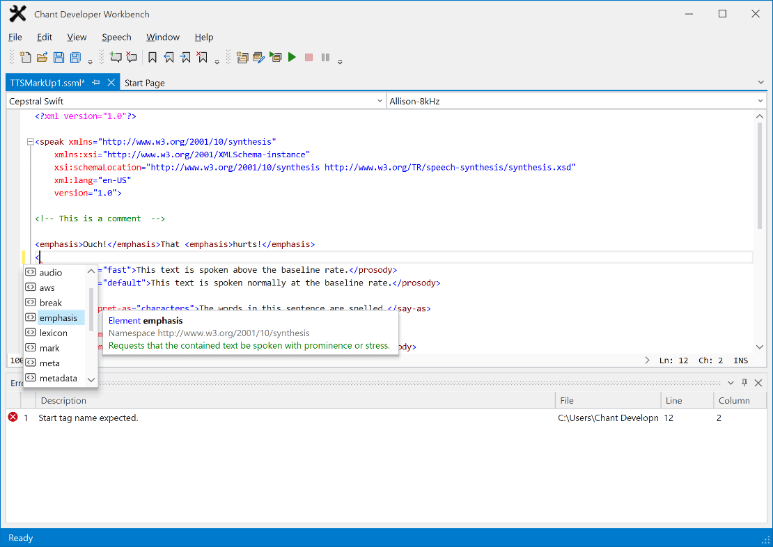 Chant Developer Workbench