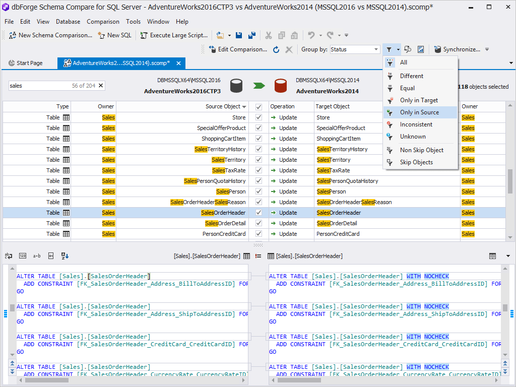 dbForge Schema Compare for SQL Server