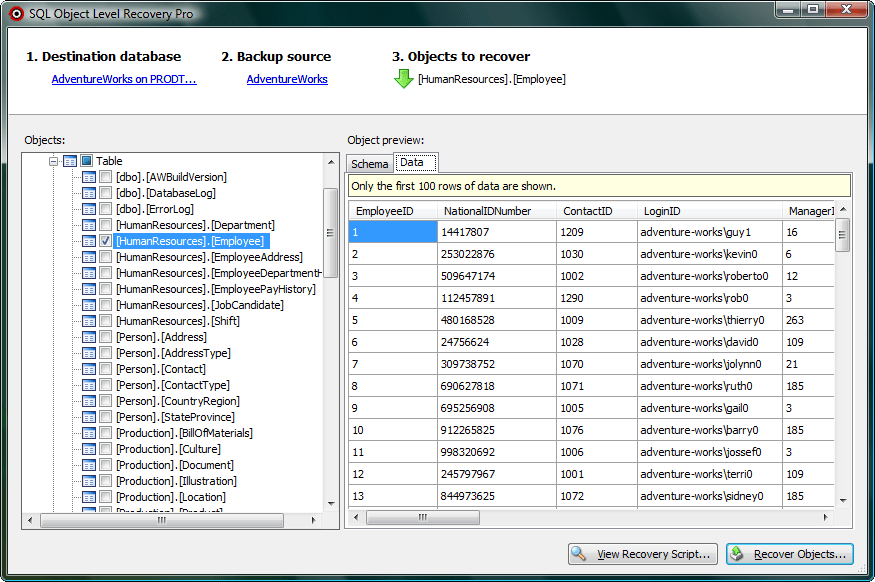 SQL Object Level Recovery Native