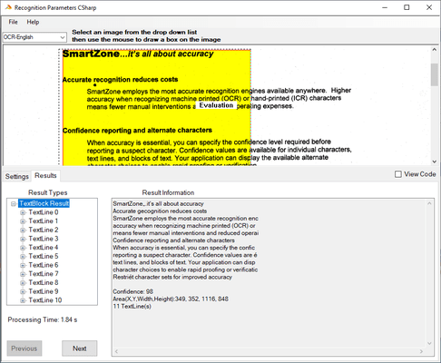 Screenshot of SmartZone OCR Standard