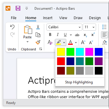 Captura de tela do Actipro Bars for WPF