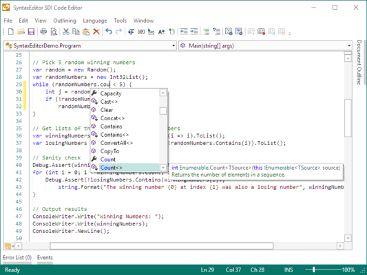 Screenshot of Actipro SyntaxEditor for WPF