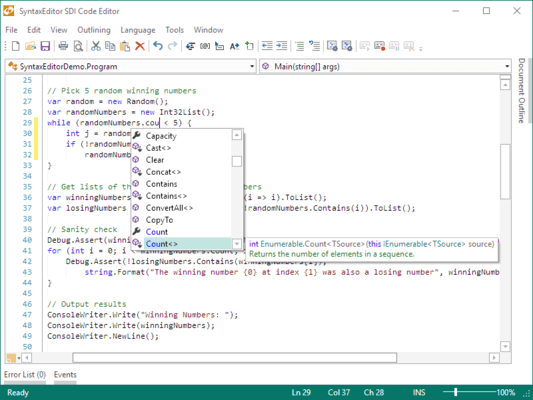 Actipro SyntaxEditor for WPF 스크린샷