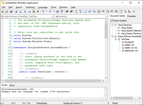 Schermata di Actipro SyntaxEditor for WinForms