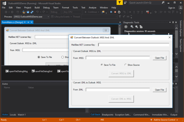 Screenshot of MailBee.NET Outlook Converter