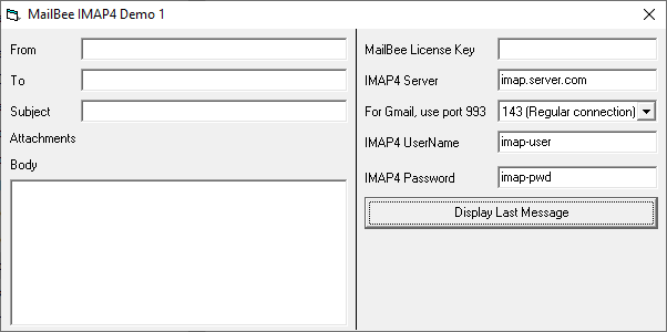 Captura de tela do MailBee Objects IMAP