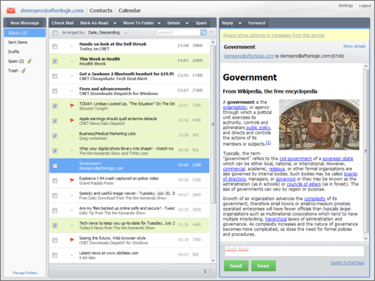 Screenshot of WebMail Pro for ASP.NET