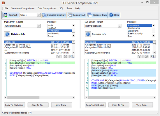 Screenshot of AlfaAlfa SQL Server Comparison Tool
