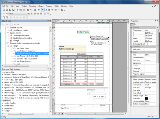 Screenshot of XSL Report Designer