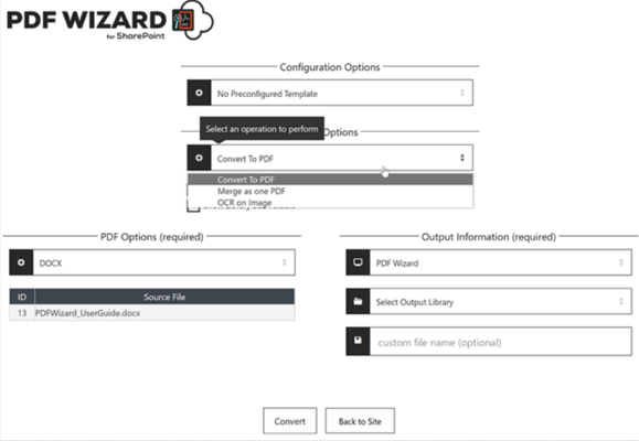 Screenshot of SharePoint PDF Wizard