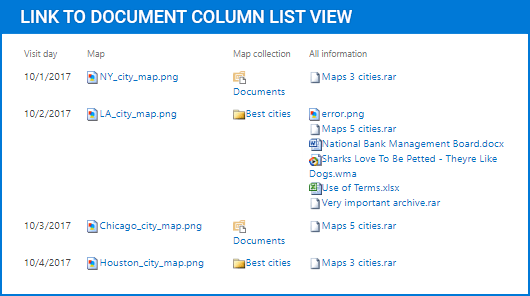 Screenshot von Link to Document Column