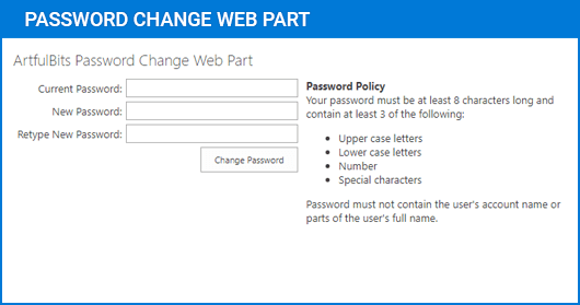 Captura de pantalla de ArtfulBits Password Change Web Part