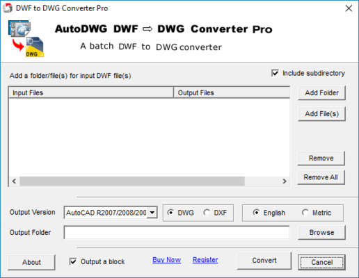 Screenshot of DWF to DWG Converter