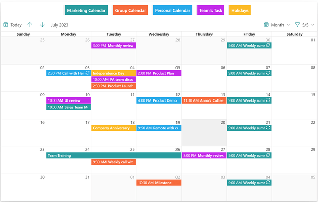 Calendar Rollup App for SharePoint Online（英語版） のスクリーンショット