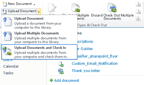 Screenshot of SharePoint Batch Check In