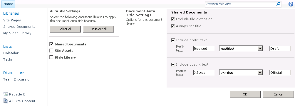 Schermata di SharePoint Document Auto Title
