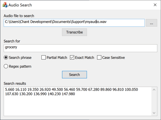 Screenshot of Chant Audio Search