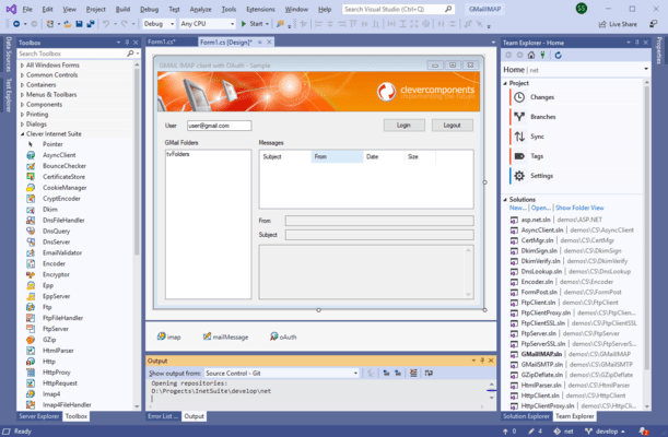 Captura de pantalla de Clever Internet .NET Suite for C#, VB.NET, ASP.NET