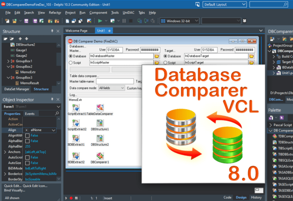 Schermata di Database Comparer VCL for Delphi, C++Builder