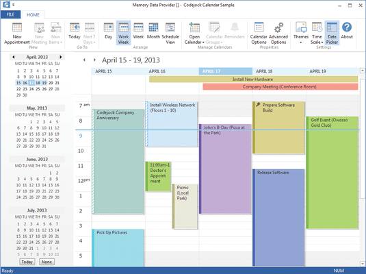 Captura de tela do Codejock Calendar Visual C++ MFC