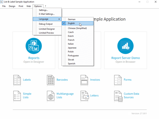 Captura de pantalla de List &amp; Label Language Kits for Designer