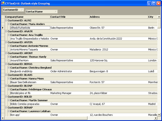 Schermata di ComponentOne FlexGrid for WinForms