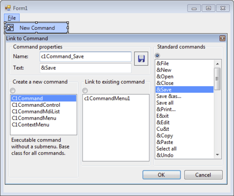 Captura de tela do ComponentOne Menus and Toolbars for WinForms
