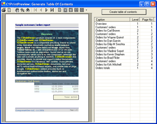 Captura de tela do ComponentOne Preview for WinForms