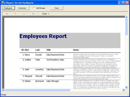 Captura de tela do ComponentOne Reports for WinForms