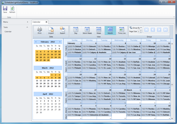 Captura de tela do ComponentOne Scheduler for LightSwitch