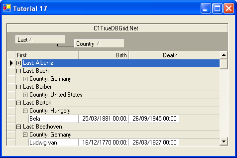 ComponentOne True DBGrid for WinForms（英語版） のスクリーンショット