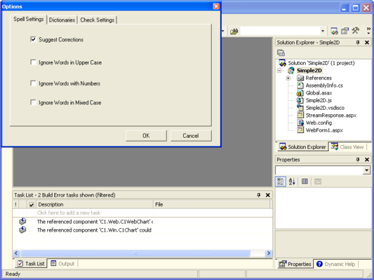 Captura de tela do ComponentOne WebSpell IDE for ASP.NET