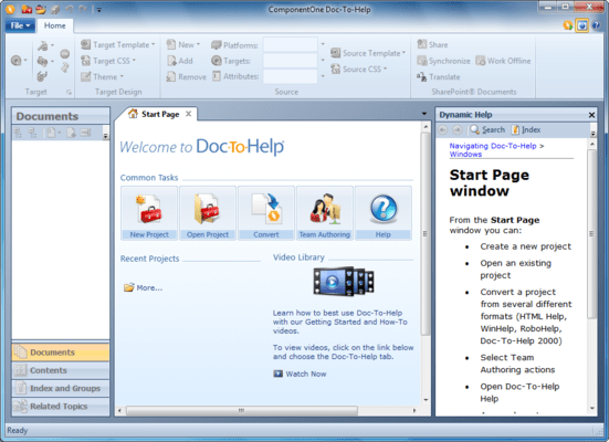 Screenshot of ComponentOne Doc-To-Help Enterprise 2012
