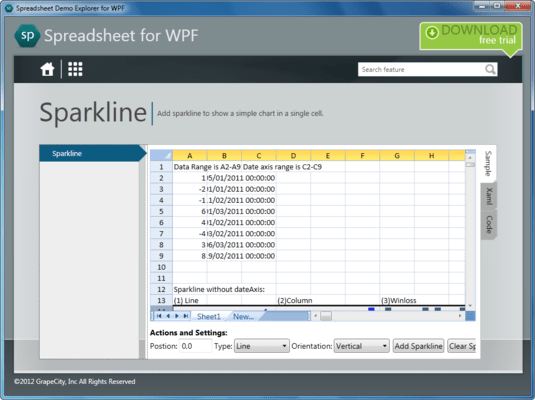 Screenshot of Spread WPF-Silverlight