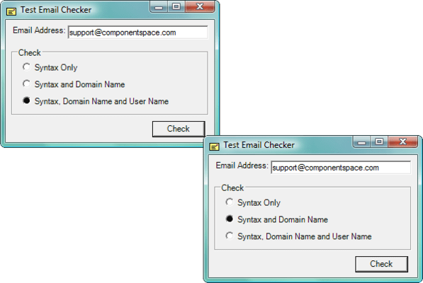 ComponentSpace Email Checker Component 스크린샷