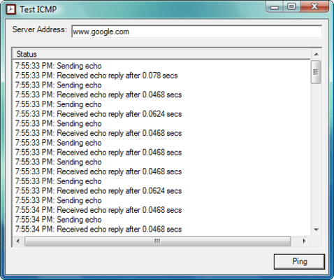 Captura de tela do ComponentSpace ICMP (Ping) Component
