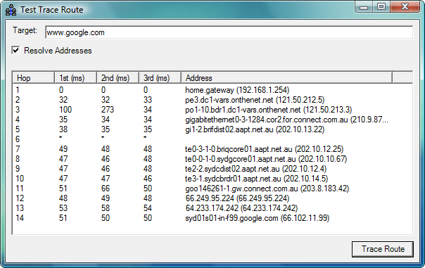 Screenshot of ComponentSpace Trace Route Component