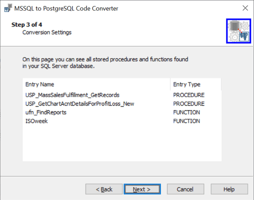 Screenshot of SQL Server to PostgreSQL Code Converter