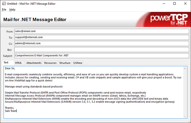 Screenshot of PowerTCP Mail for .NET