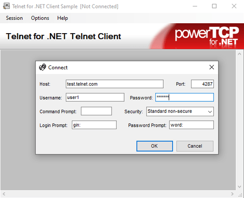 Screenshot of PowerTCP Telnet for .NET