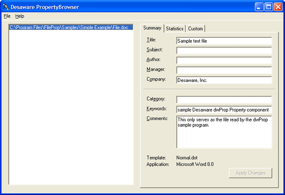 Screenshot of Desaware File Property Component