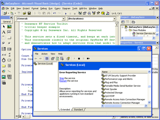 Screenshot of Desaware NT Service Toolkit