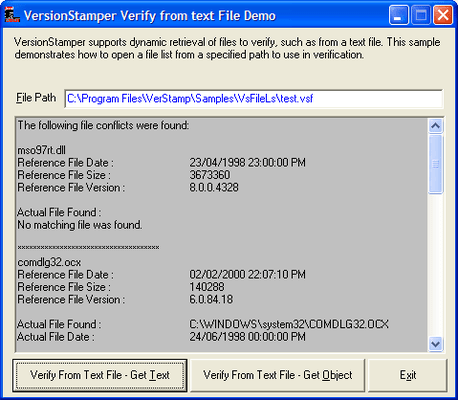 Screenshot of VersionStamper