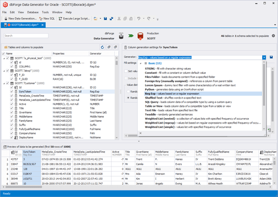 Captura de tela do dbForge Data Generator for Oracle