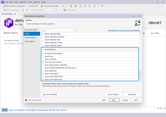 Screenshot of dbForge Schema Compare for SQL Server