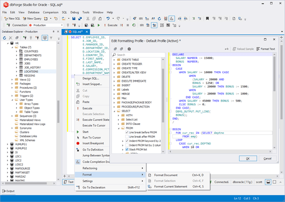 Captura de tela do dbForge Studio for Oracle