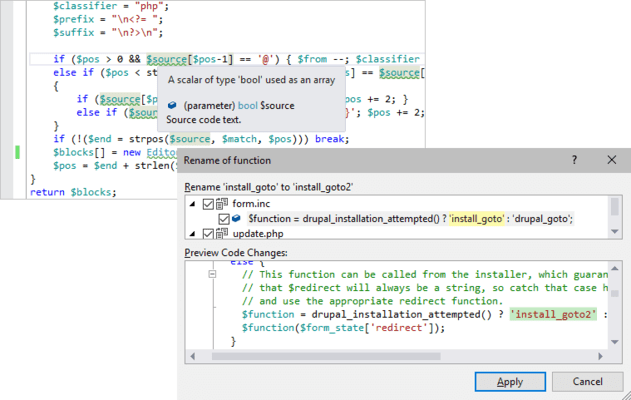 Captura de pantalla de PHP Tools for Visual Studio